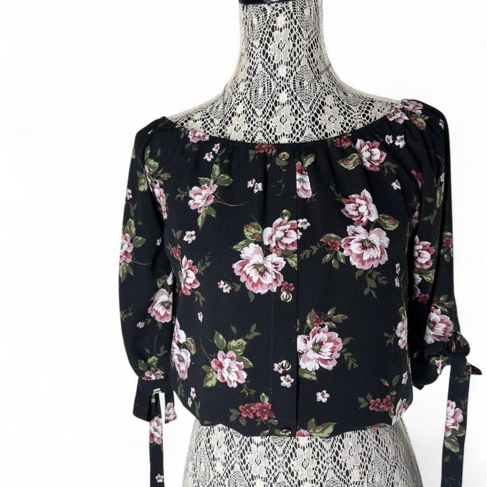 Papermoon Black Floral Blouse with Tie Sleeves